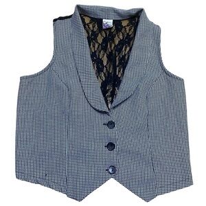 California Concepts Black Houndstooth Lace Back Button Down Vest Size Large Goth